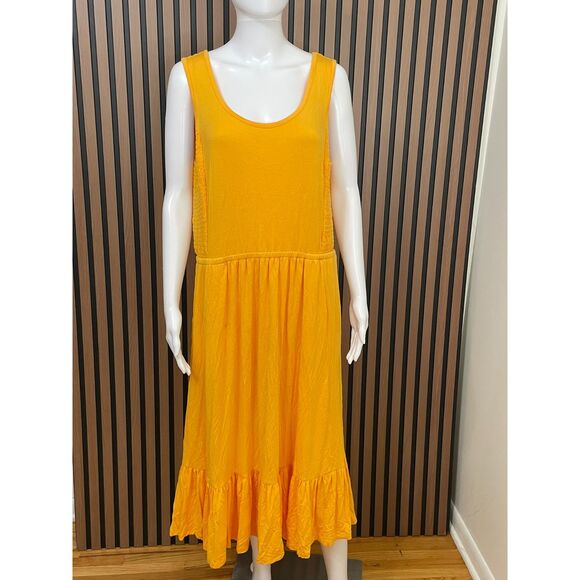 J Jason Wu Women's L Yellow Dress Knit Ruffle Stretch Shirred Hem Cottage Whimsy - Picture 1 of 8